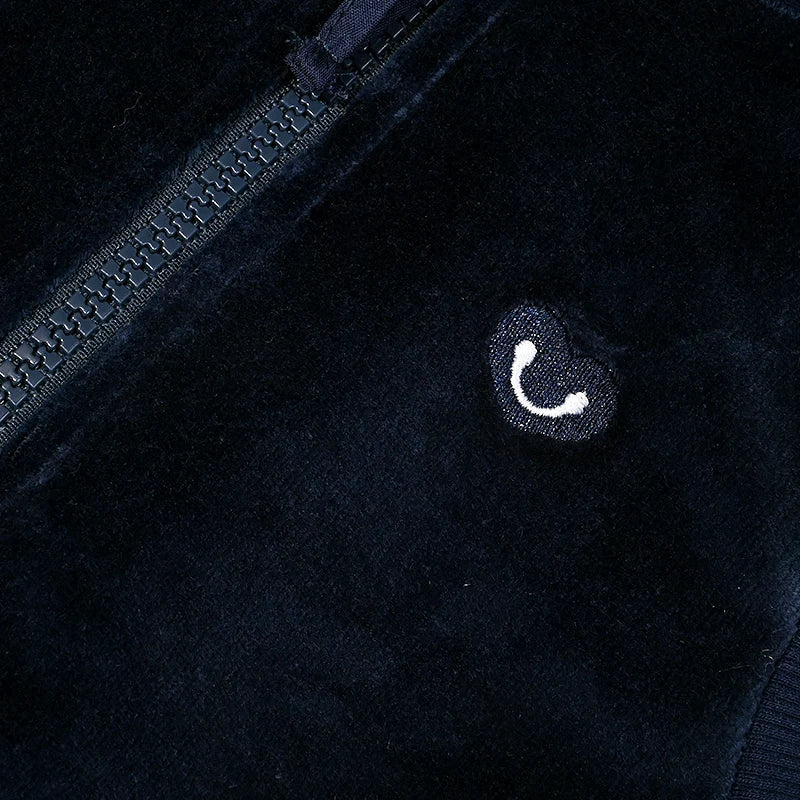 Kids school clothes boy/girl school vest navy velour lining hooded outside jacket front zippers and embroided heart kids tops