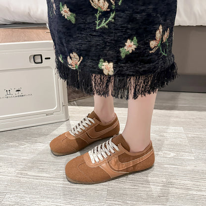 Shoes for Women 2025 Spring Autumn New Genuine Leather Ladies Moral Training Vulcanized shoes Retro Casual Flat Women's Sneakers