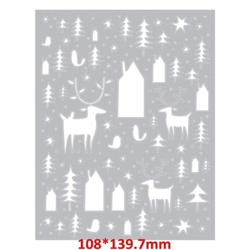 Christmas Tree Reindeer Star Doodle Background Metal Cutting Dies for DIY Scrapbook Christmas Paper Card Decoration Paper Craft