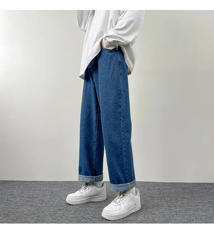 2025 New Men's Jeans | Korean Euro US Style | Straight & Wide Leg Denim Pants | Trendy Solid Color & Black Design