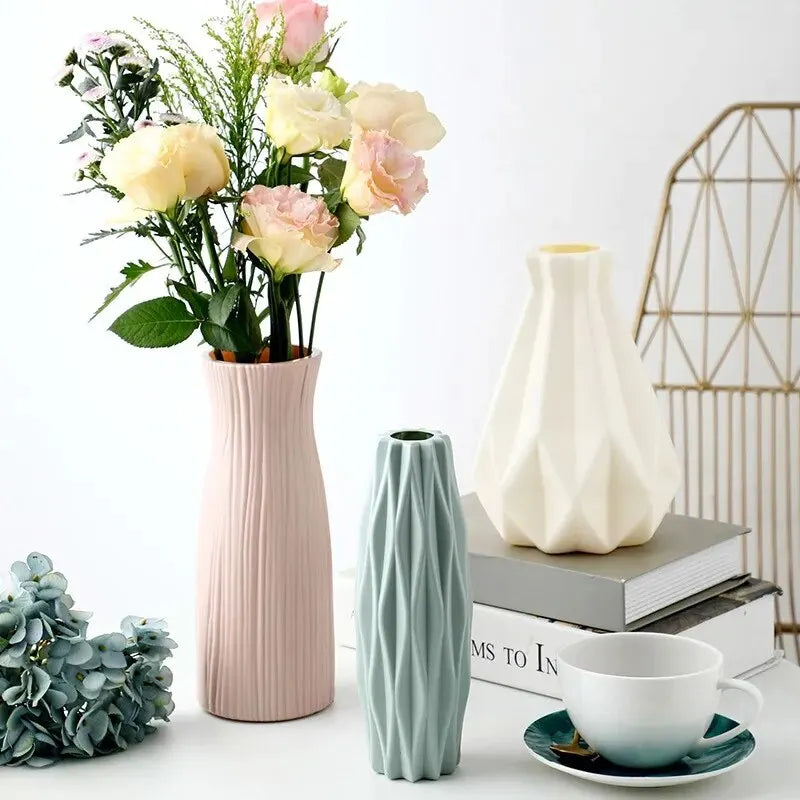 1pc Modern Flower Vase White Pink Blue Plastic Basket Nordic Home Living Room Decoration Ornament Flower Arrangement