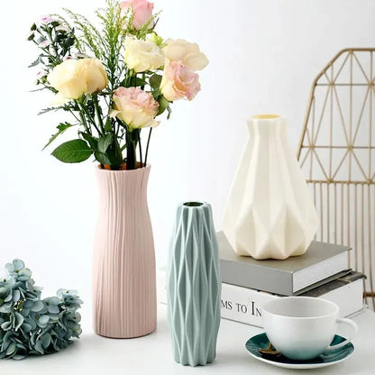 1pc Modern Flower Vase White Pink Blue Plastic Basket Nordic Home Living Room Decoration Ornament Flower Arrangement