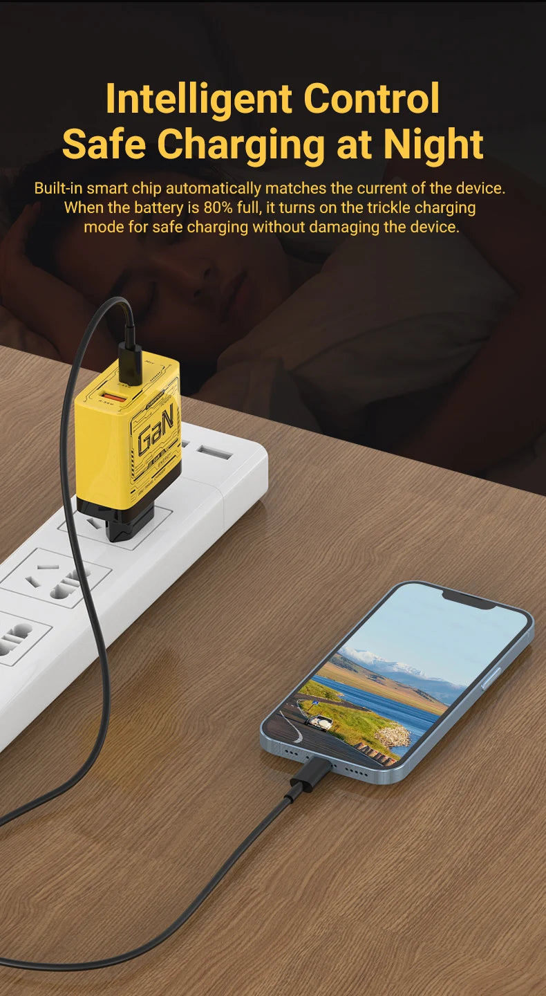 EU/US Plug PD65W GaN Fast Charger with Type-C and USB-A Interface Universal Dual Port Wall Charger Plug for Phones/Pads/Laptops