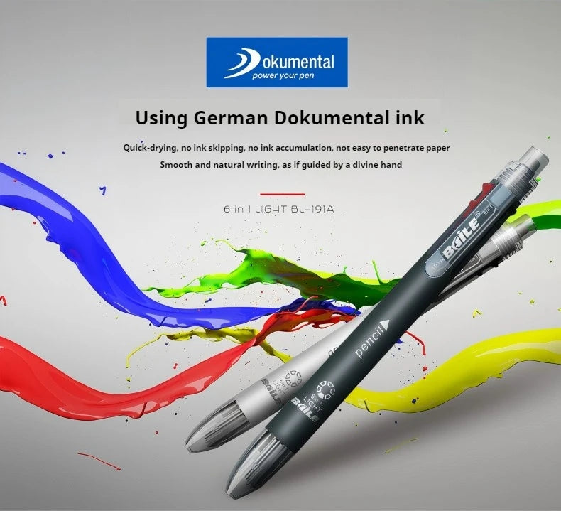 5-Color 0.7mm Ballpoint Pen And 0.5mm Automatic Pencil 6-in-1 Set Creative Writing Office And School Tool