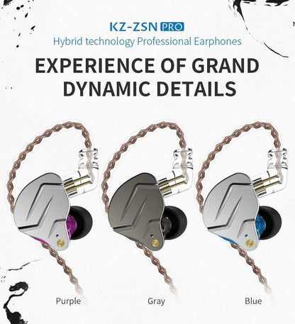 KZ ZSN PRO 1BA 1DD Hybrid Drive In Ear Earphones HIFI Metal Bass Earbud Sport Music Headset Replaceable