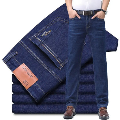 2025 Four Seasons New Men's Denim Business Pants High Quality Good Fabric Comfortable Slimming Straight leg Jeans Light Blue