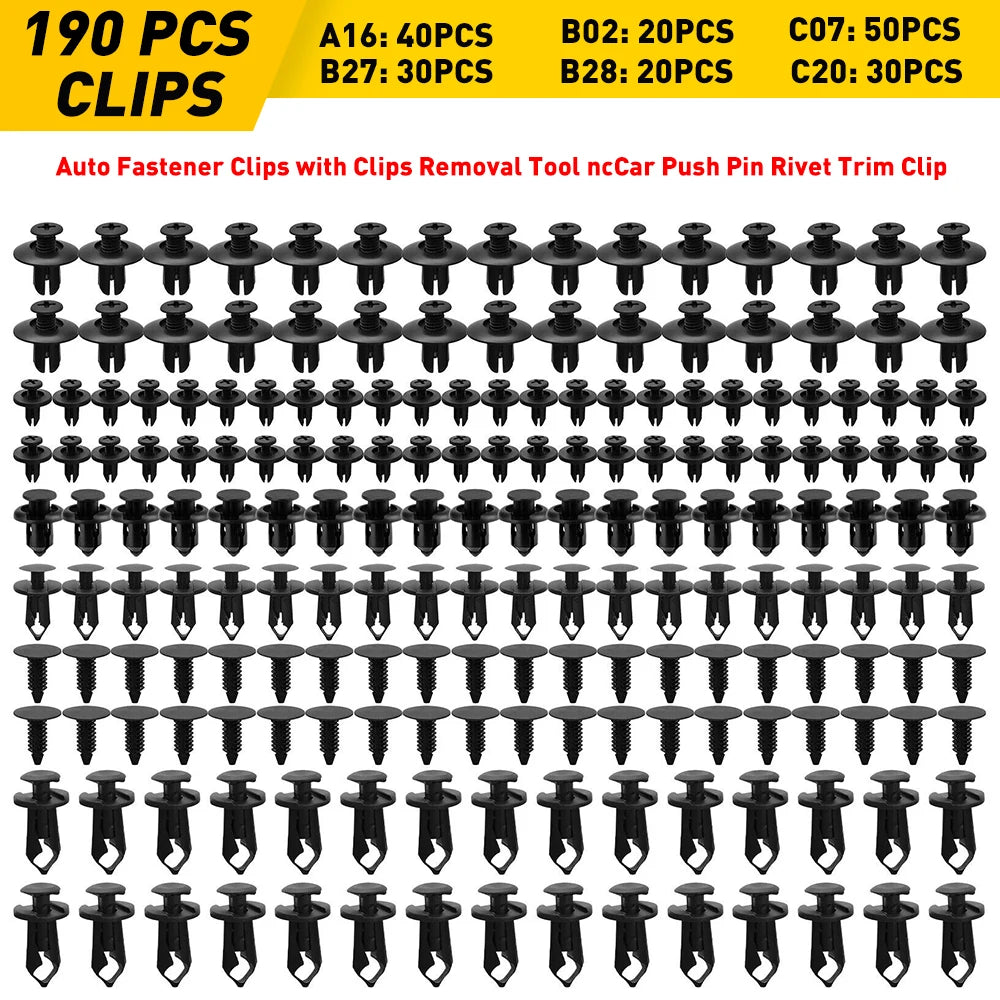 190 PCS Car Fastener Clip Kit Bumper Fender Rivet Clips Auto Body Push Retainer Pin Rivet Bumper Door Trim Panel Retainer Repair