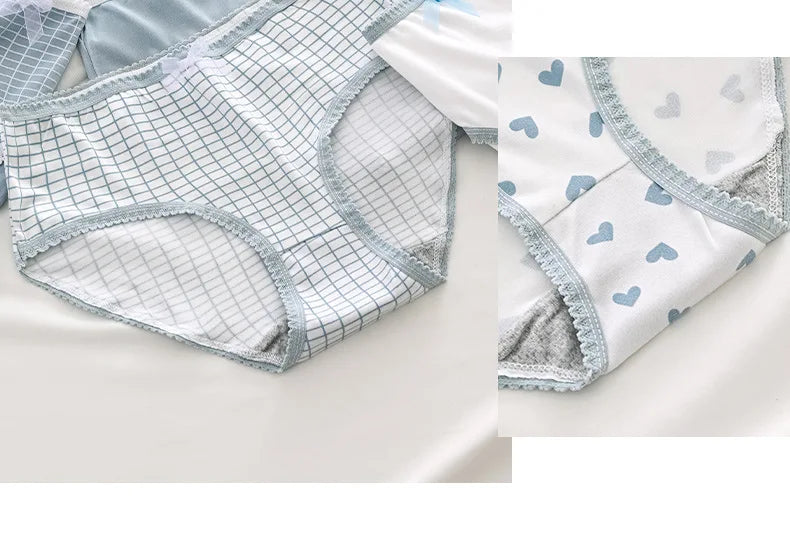 5pcs Women’s Cotton Panties Underwear Briefs Set Cute Bow Heart Plaid Print Soft Breathable Comfy Intimates Lingerie