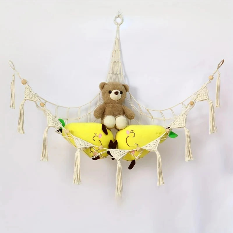 Large-capacity plush animal hammock net weaving Bohemian home decoration corner toy storage organizer plush toy hanging net
