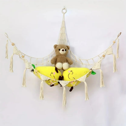Large-capacity plush animal hammock net weaving Bohemian home decoration corner toy storage organizer plush toy hanging net