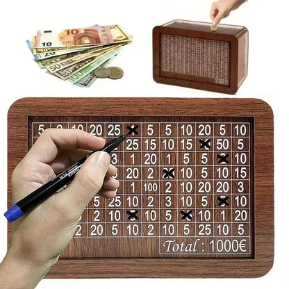 1 Pcs Wooden DIY Piggy Bank Reusable Handmade Money Box, Piggy Bank with Saving Goal and Numbers To Help The Habit of Saving