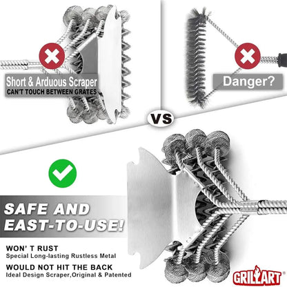 Safe Grill Brush - Bristle Free BBQ Grill Brush - Rust Resistant Stainless Steel Barbecue Cleaner - Great Grilling Accessories