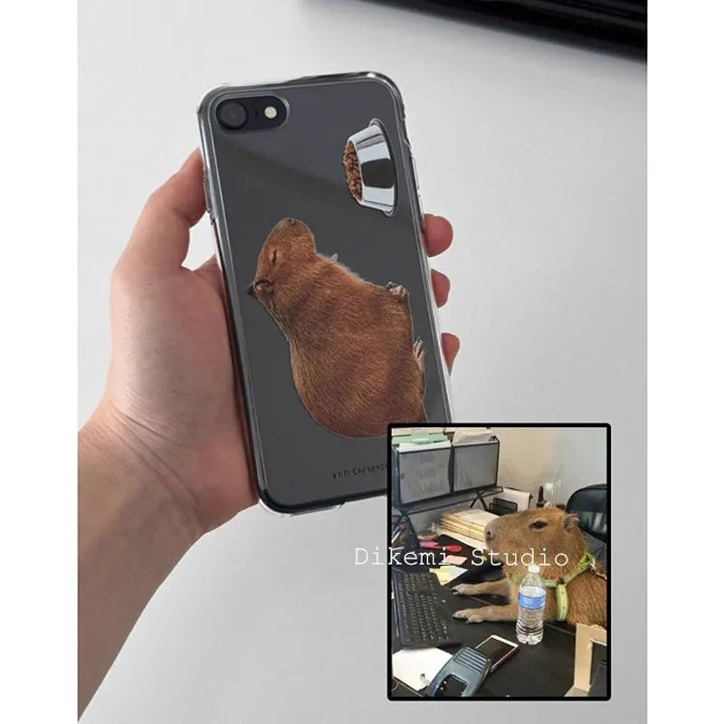 Korean Ins Niche Cute Ugly Cute Capibala Phone Case For iPhone 16 15 14 13 12 11 Pro Max MIni Xr X Xs Max 7 8 Plus Y2K Cover