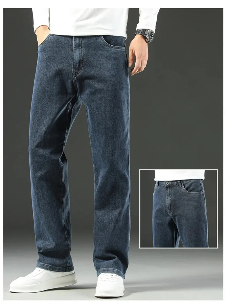 2025 New Spring and Autumn Men's Jeans, Loose, Comfortable, Straight, Business Casual, Versatile Wide-leg Business Trousers