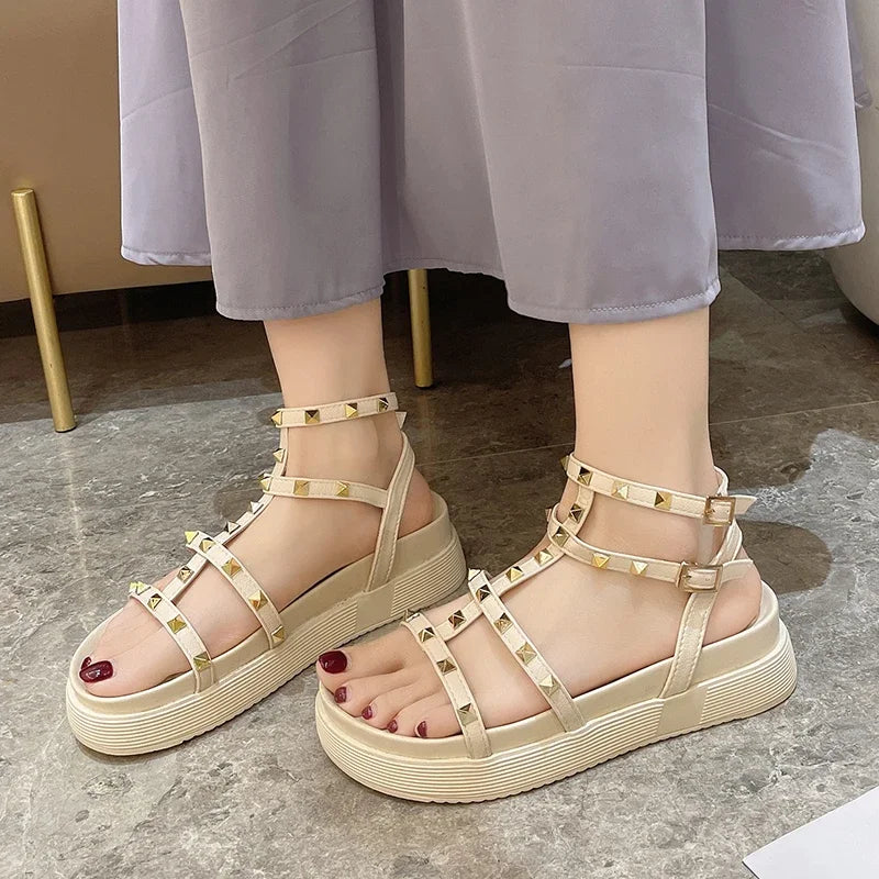 Women's Shoes on Sale 2024 Fashion Open Toe  Sandals Summer Rivet Solid Outdoor Platform Casual  Zapatos Mujer