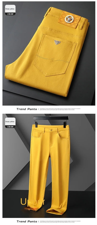 Seven-Color Stretch Jean Men's Trendy Wild Simple 97% Cotton High-End Slim-Fitting Small Straight Casual Men's Clothing Trousers