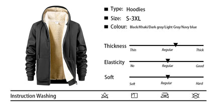 Men's Winter Zipper Jacket Fleece Warm Hoodies Heavyweight Cardigan Casual Sports Long Sleeve Sweatshirts Windproof Hooded Coat