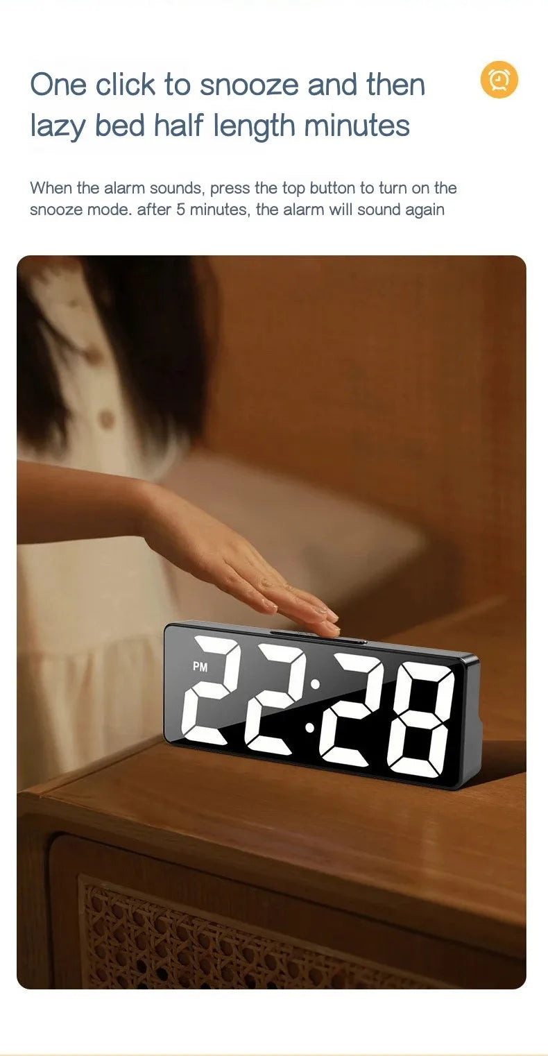 Digital Clock LED Wake Up Light Alarm Clock Bedroom Electronic Desktop Clock With Temperature Display Adjustable Brightness.