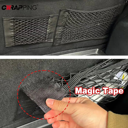 Car Rear Seat Storage Organizer Mesh Adjustable Elastic Straps Anti-Slip Net for SUV Sedan Vehicle Interior Organization Tools