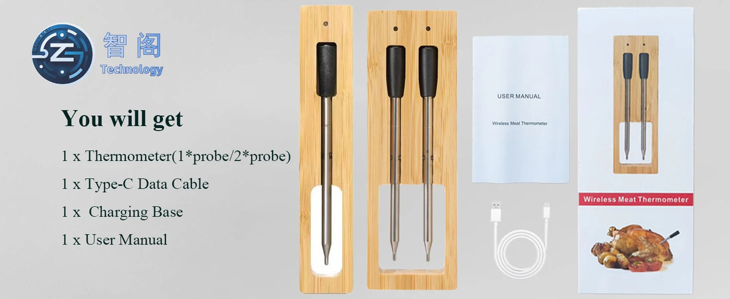 Wireless Bluetooth BBQ Probe Thermometer for Kitchen & Barbecue - Accurate Food & Meat Temperature Measurement