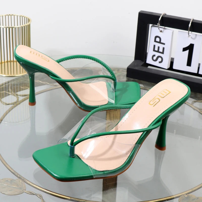 shoes for women 2025 designer luxury new stiletto flip flops clip toe outdoor Transparent slippers black temperament sandals 9CM