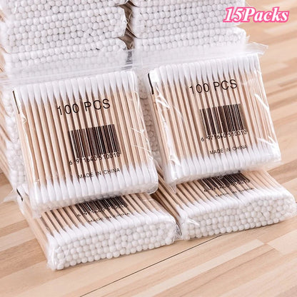 1-20Packs 100Pcs/Pack Wooden Sticks Baby Cotton Swabs Cleaning of Ears Tampons Health Beauty Cotton Swab Cleaning Cotton Buds