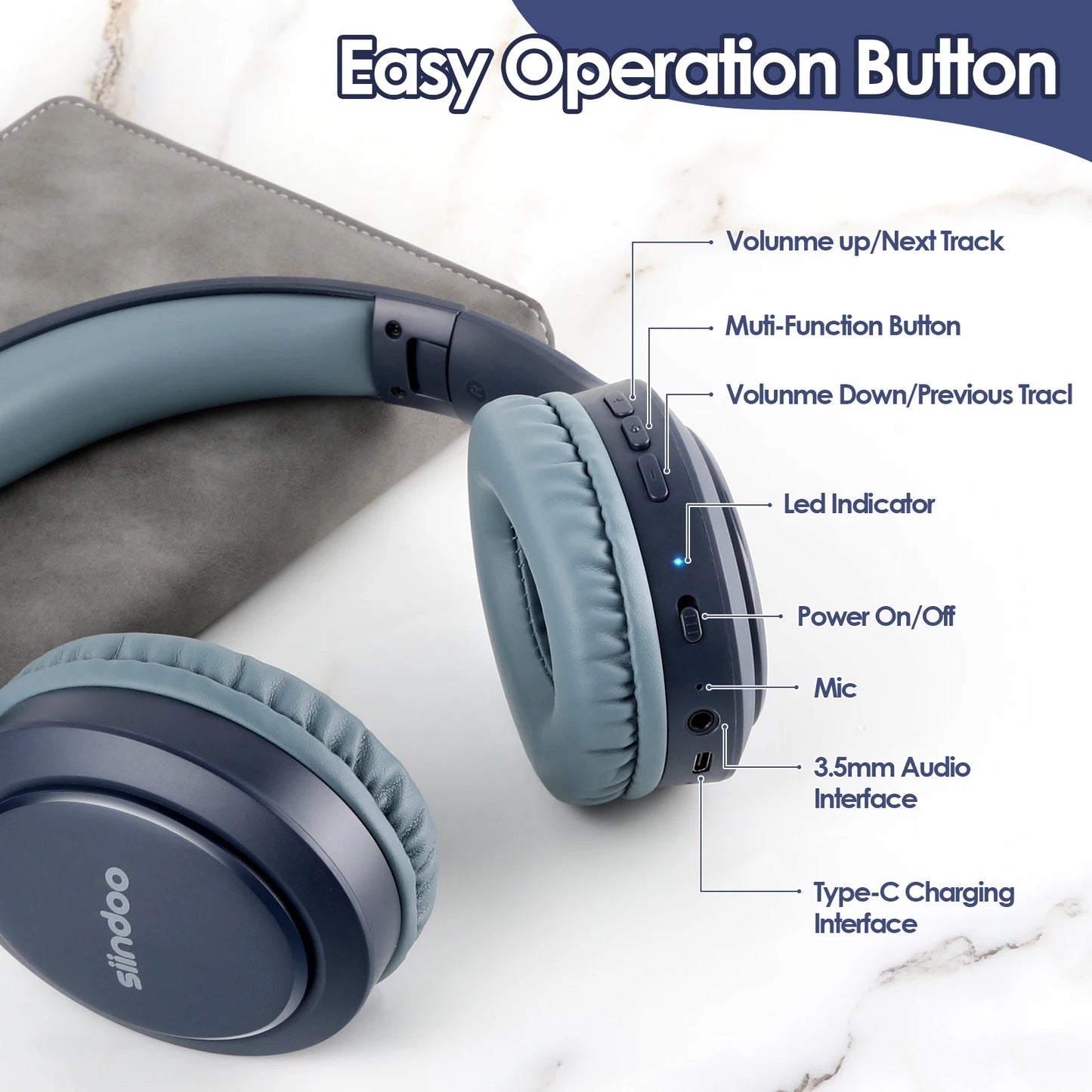 Siindoo Wireless Bluetooth Headphones 3 Colors Foldable Stereo Earphones Super Bass Noise Canceling Mic Headset JH-919 For TV PC