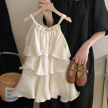 Korean children's clothes 2023 summer new girls' sweet temperament dress  cake Slip dress kids clothes