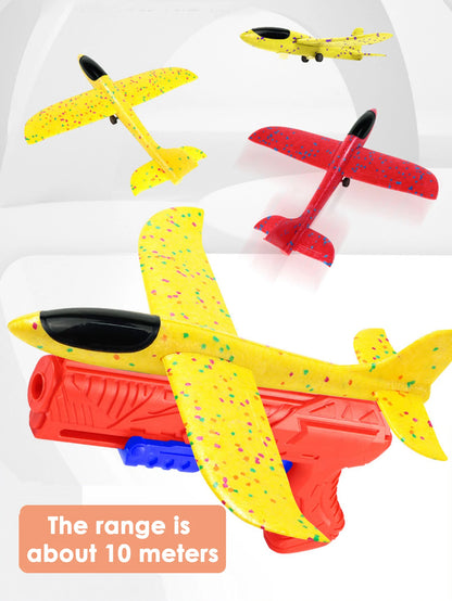 Children's outdoor three in one foam soft elastic toy gun, hand thrown ejection aircraft suit, foam aircraft color random