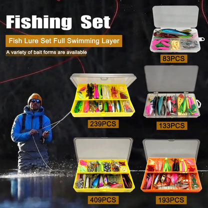 Fishing 83/133/193/239/409pcs Fishing Lure Kit For Trout/Pike/Bass Multi-Lure Fishing Set Layered Tackle Pro Gear Tackle Box