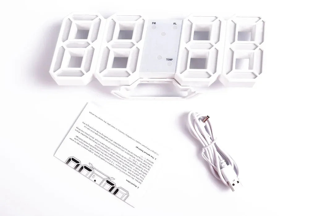 Wall Clock Digital Alarm Modern Kitchen Electronic Smart 3D USB Power Supply LED Time Date Temperature Display Desktop Bedroom