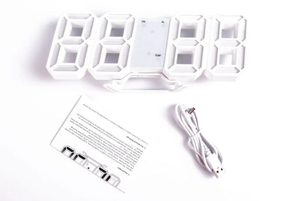 Wall Clock Digital Alarm Modern Kitchen Electronic Smart 3D USB Power Supply LED Time Date Temperature Display Desktop Bedroom
