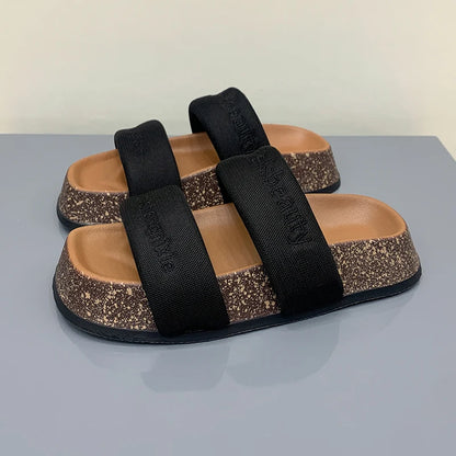 Women's Shoes Alphabet Fashion Casual Slippers 2022 New Summer Thick Bottom Non-slip Medium Heel Sandals for Outer Wear