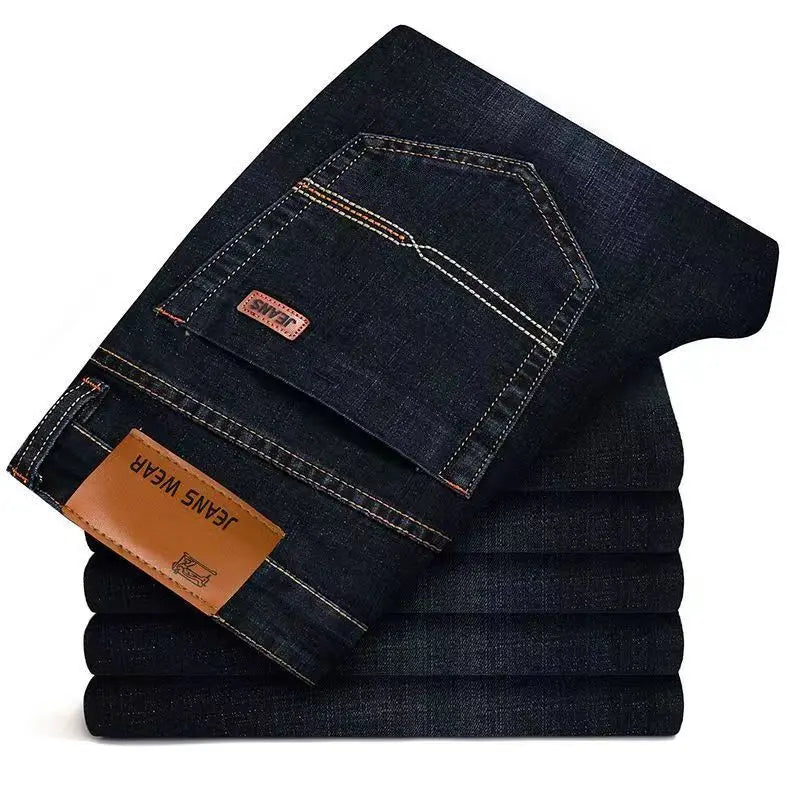 New Men Comfortable Soft Business Fashion Straight Casual Denim Trousers Male Brand Clothing Light Luxury Stretch Slim Fit Pants