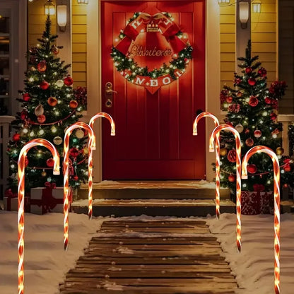 5pcs Christmas Candy Cane Pathway Lights Outdoor Garden Xmas Driveway Markers Lamp For Home Garden Yard Lawn Patio Pool Decor