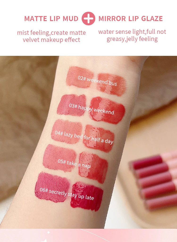 Matte Mirror Double Ended Lip Gloss Velvet Texture And Jelly Texture Moisturizing And Easy To Apply Lip Liquid Lipstick