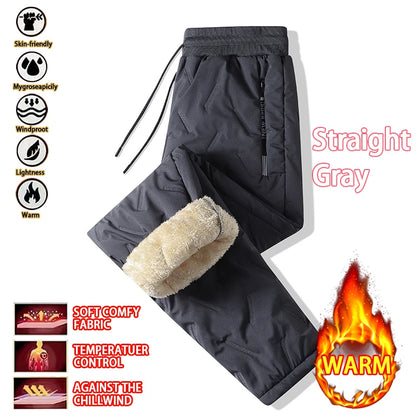 New Women's Plush Thick Fleece Lined Sweatpants Straight-leg Waterproof Pants Outdoor Windproof Outerwear Thermal Trousers