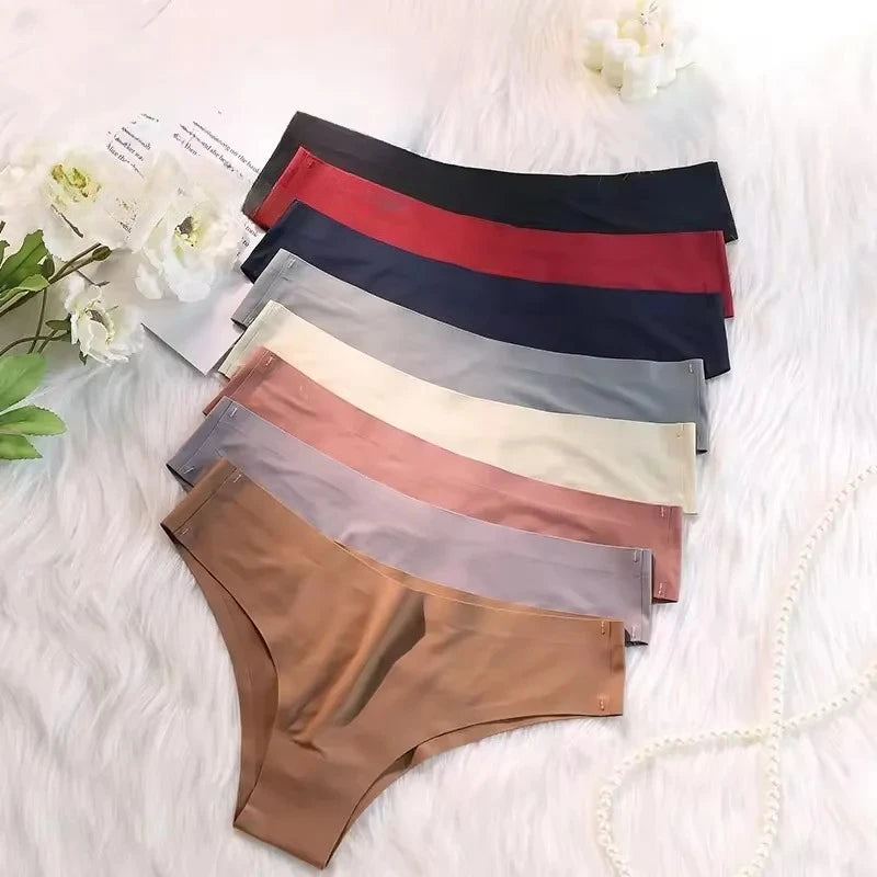 New 4PCS/Set Seamless Panties Women Sexy Underwear Ice Silk Underpants Low Waist G-string Female Soft Solid Ultra-thin Briefs