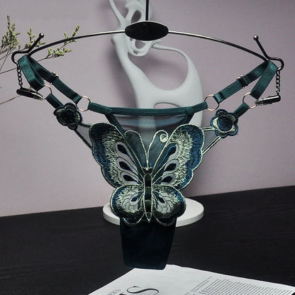Sexy Lace Thong Women Butterfly Low Waist Panties G strings Transparent Mesh Briefs Adjustable Waist Panties Culotte Femme