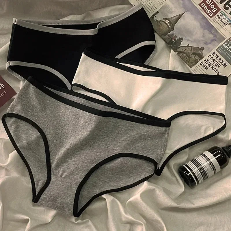 Sports Cool Style Minimalist Girls' Underwear Mid Waist Japanese White Black Cotton Women's Triangle Стринги Женские