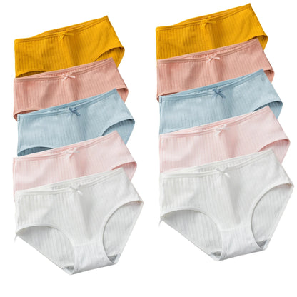 10Pcs/Set Women's Cotton Panties Low Waist Solid Color Briefs Breathable Sexy Lingerie Soft Underwear Female Underpants