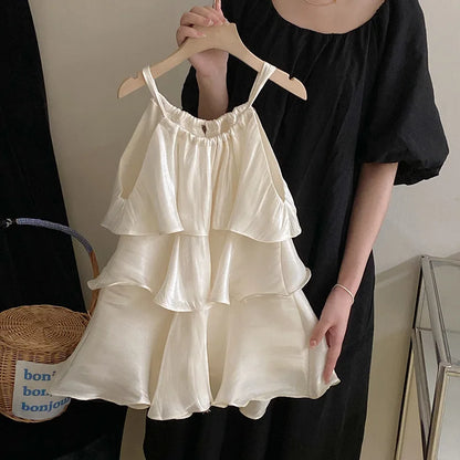 Korean children's clothes 2023 summer new girls' sweet temperament dress  cake Slip dress kids clothes