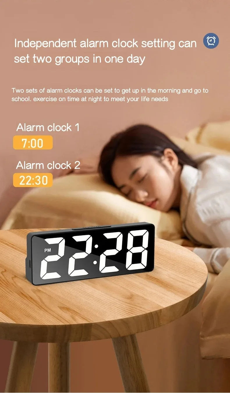 Digital Clock LED Wake Up Light Alarm Clock Bedroom Electronic Desktop Clock With Temperature Display Adjustable Brightness.