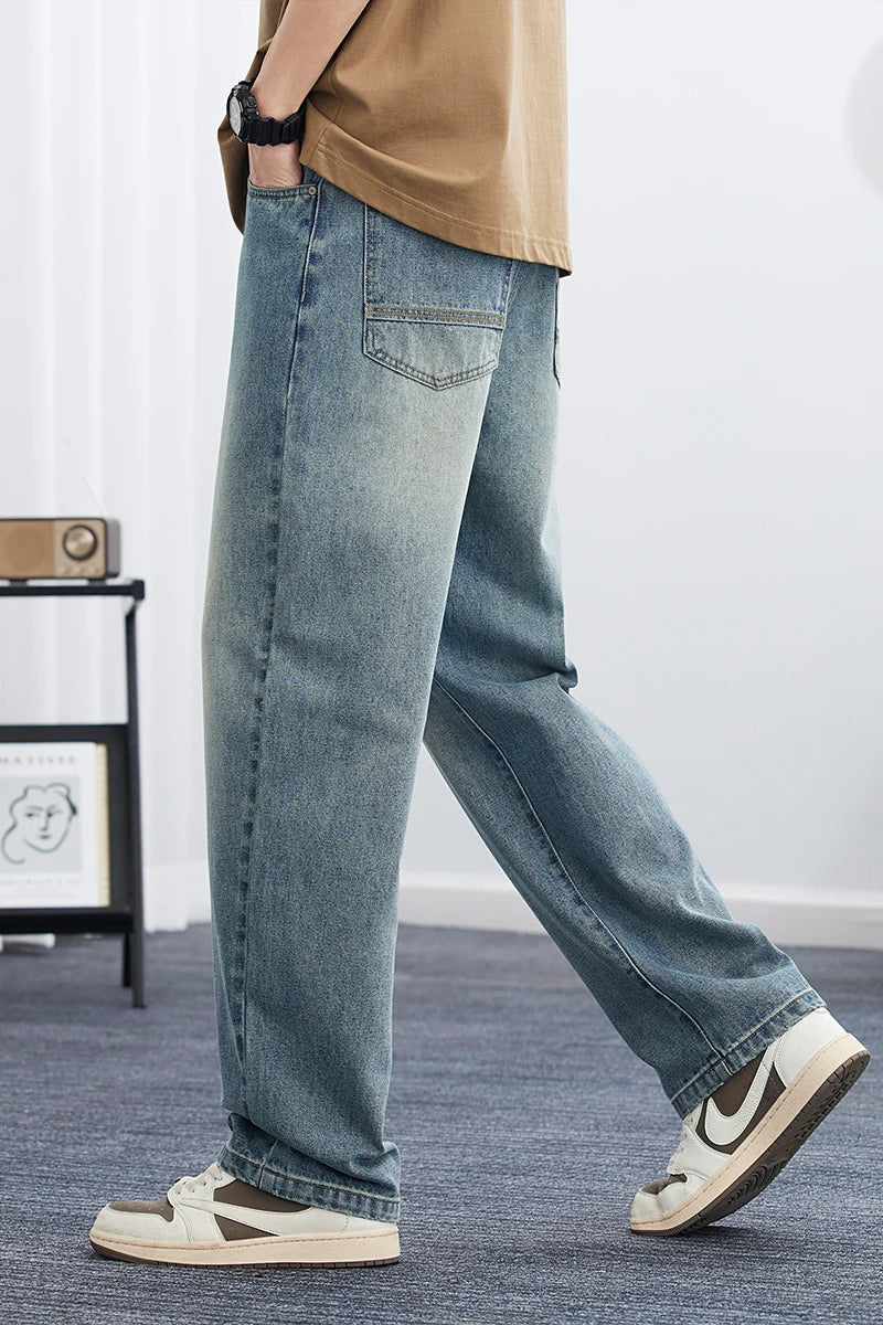 2025 Spring/Summer Korean Style Straight Leg Lyocell Jeans Men's Fashion Versatile Loose Thin Pants Men's Washed Retro ﻿