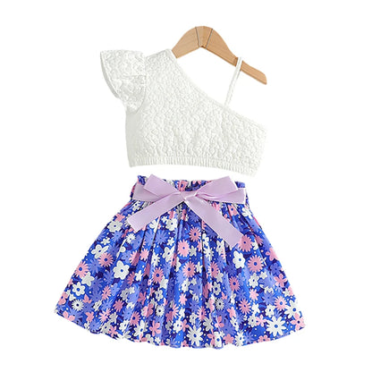 Kids Summer Clothes Set 2-5 Years Trendy Camisole and Floral Skirt 2Pcs Girls Outfit Children's Suspenders Top Suit