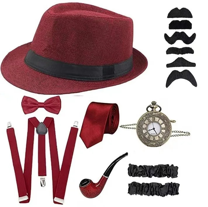 Halloween Cosplay 1920s Men Accessories Set Roaring 20s Costume Retro Gatsby Gangster Grandpa Accessories Set
