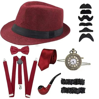 Halloween Cosplay 1920s Men Accessories Set Roaring 20s Costume Retro Gatsby Gangster Grandpa Accessories Set