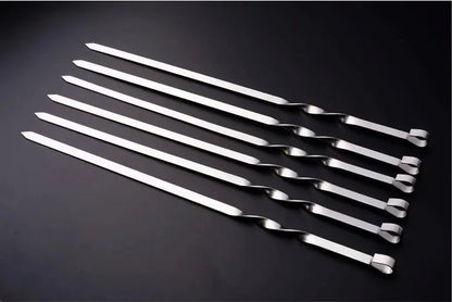50cm 6Pcs BBQ Skewer Stainless Steel Wide Barbecue Sticks Flat BBQ Fork Outdoor Camping Picnic BBQ Utensil Kitchen Accessories