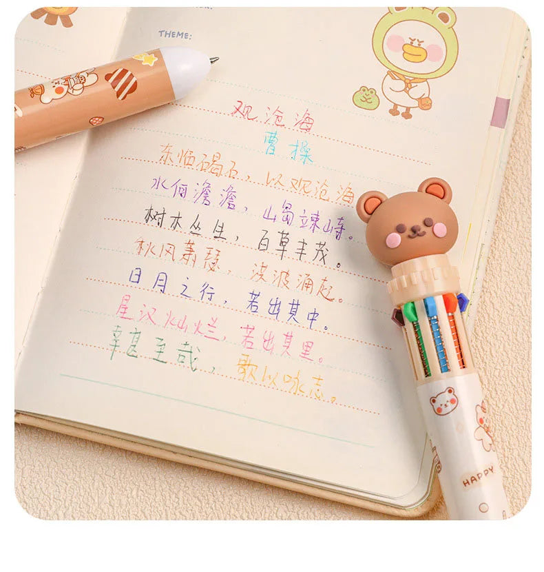 1Pcs 10 Color Cute Bear Pen Cartoon Ballpoint Pen Student Stationery Multi Color Hand Account Pen Learning and Office Supplies