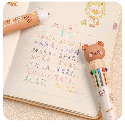 1Pcs 10 Color Cute Bear Pen Cartoon Ballpoint Pen Student Stationery Multi Color Hand Account Pen Learning and Office Supplies